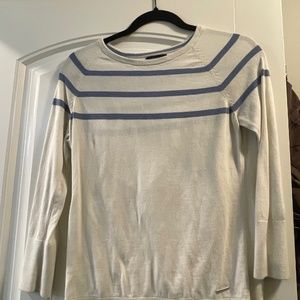 Women's Long Sleeve White and Blue Striped Sweater Size Small